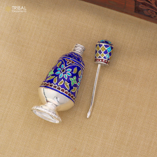 925 Sterling silver fabulous meenakari trinket box, container box, casket box, sindoor box, enamel work customized box stb892 - TRIBAL ORNAMENTS