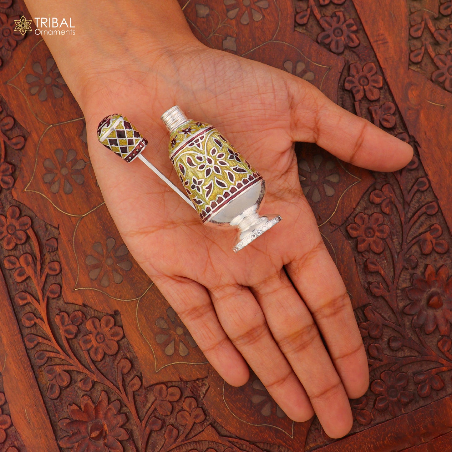 925 Sterling silver fabulous meenakari trinket box, container box, casket box,sindoor box, enamel work customized box stb896 - TRIBAL ORNAMENTS