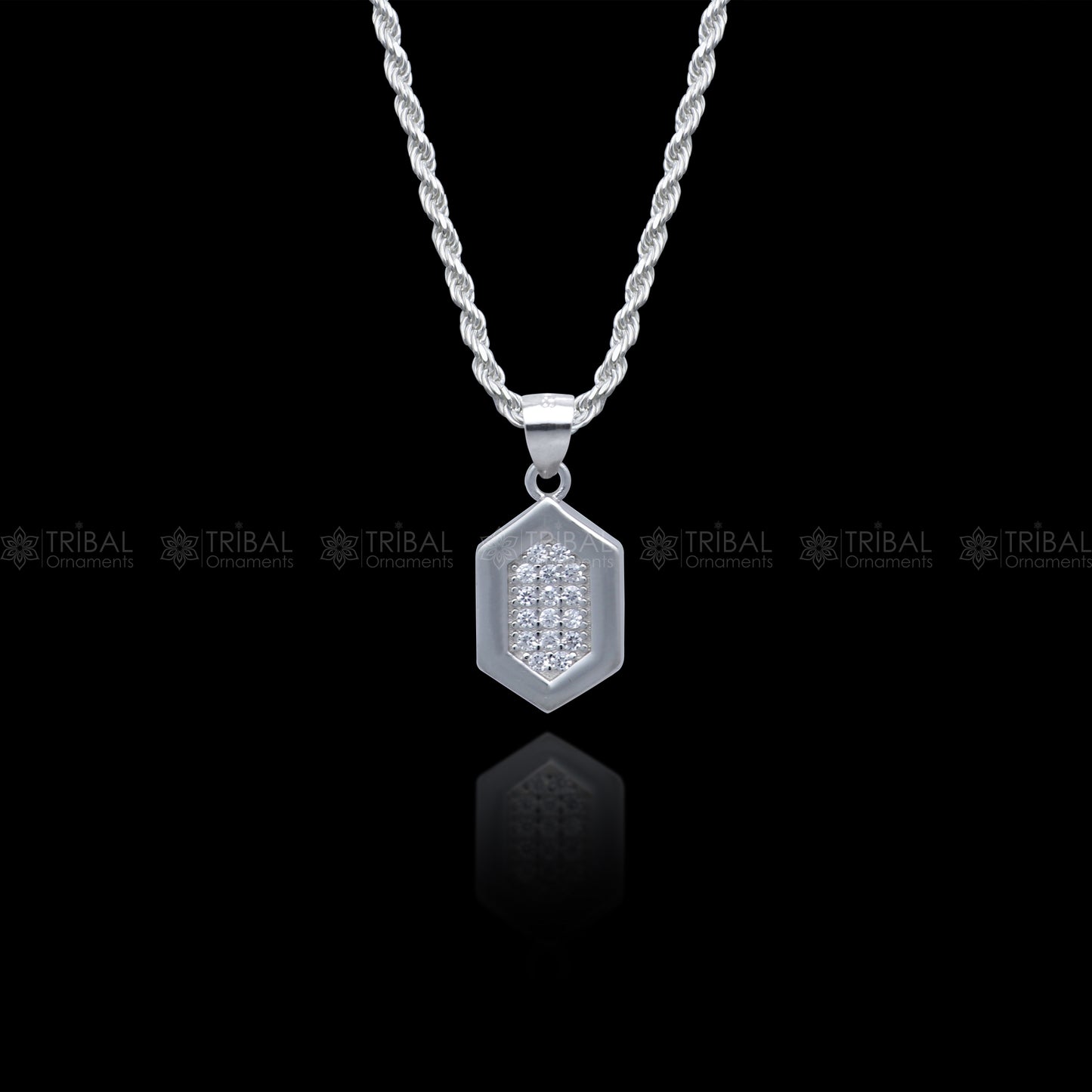 925 Sterling silver Fashionable diamond cubic zirconia stone pendant set nsp975 - TRIBAL ORNAMENTS