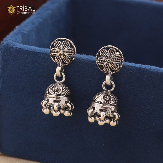 925 sterling silver floral design drop dangle earring , light weight gifting tribal jewelry er203 - TRIBAL ORNAMENTS