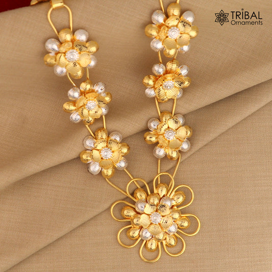 925 sterling silver flower design necklace for idols or god stautes / women's jewelry set769 - TRIBAL ORNAMENTS