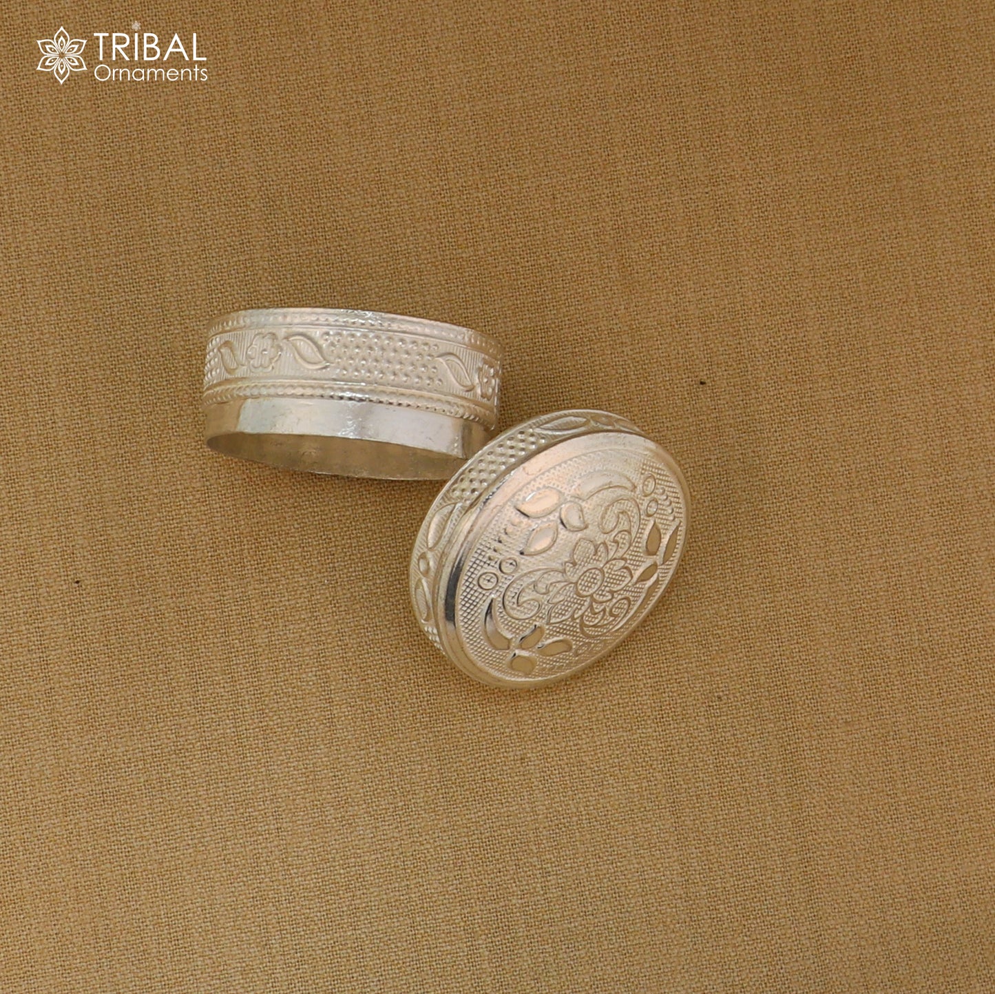 925 sterling silver flower design trinket, casket, Sindoor box brides jewelry stb886 - TRIBAL ORNAMENTS