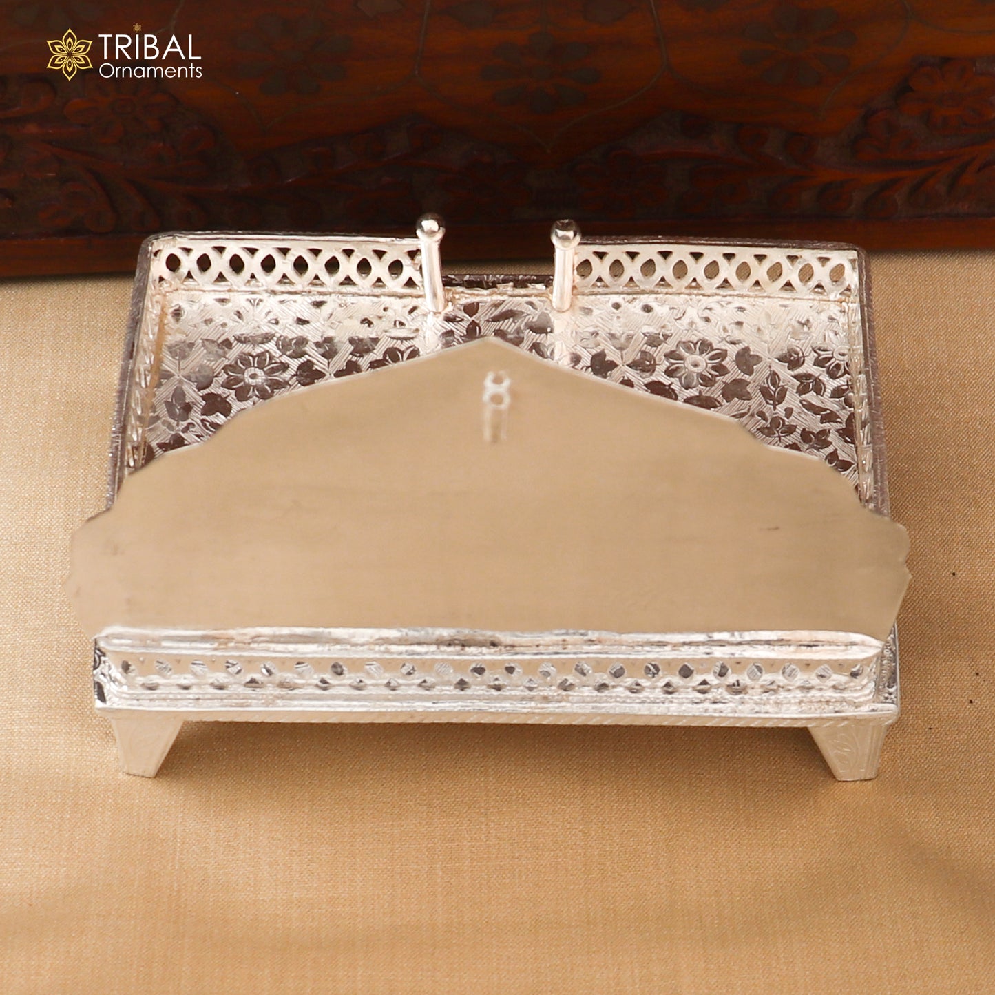 925 sterling silver God statue stand chair singhasan, traditional temple art puja chouki by TRIBAL ORNAMENTS.