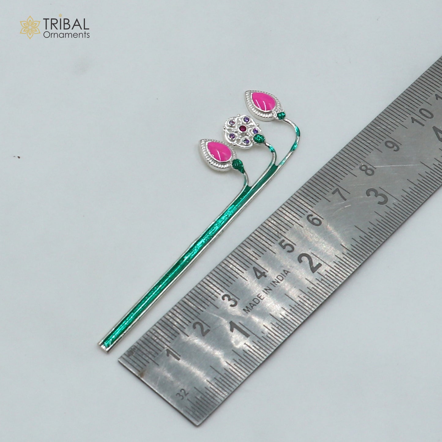 925 sterling silver Goddess laxmi ji lotus stick article su1357 - TRIBAL ORNAMENTS