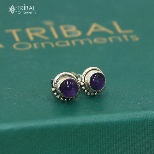 925 sterling silver gorgeous round shape amethyst stone stud earring best unisex jewelry s1405 - TRIBAL ORNAMENTS