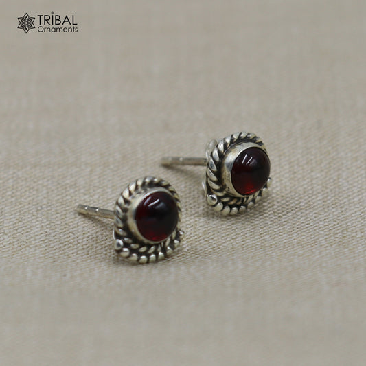 925 sterling silver gorgeous round shape red garnet stone stud earring best unisex jewelry s1425 - TRIBAL ORNAMENTS