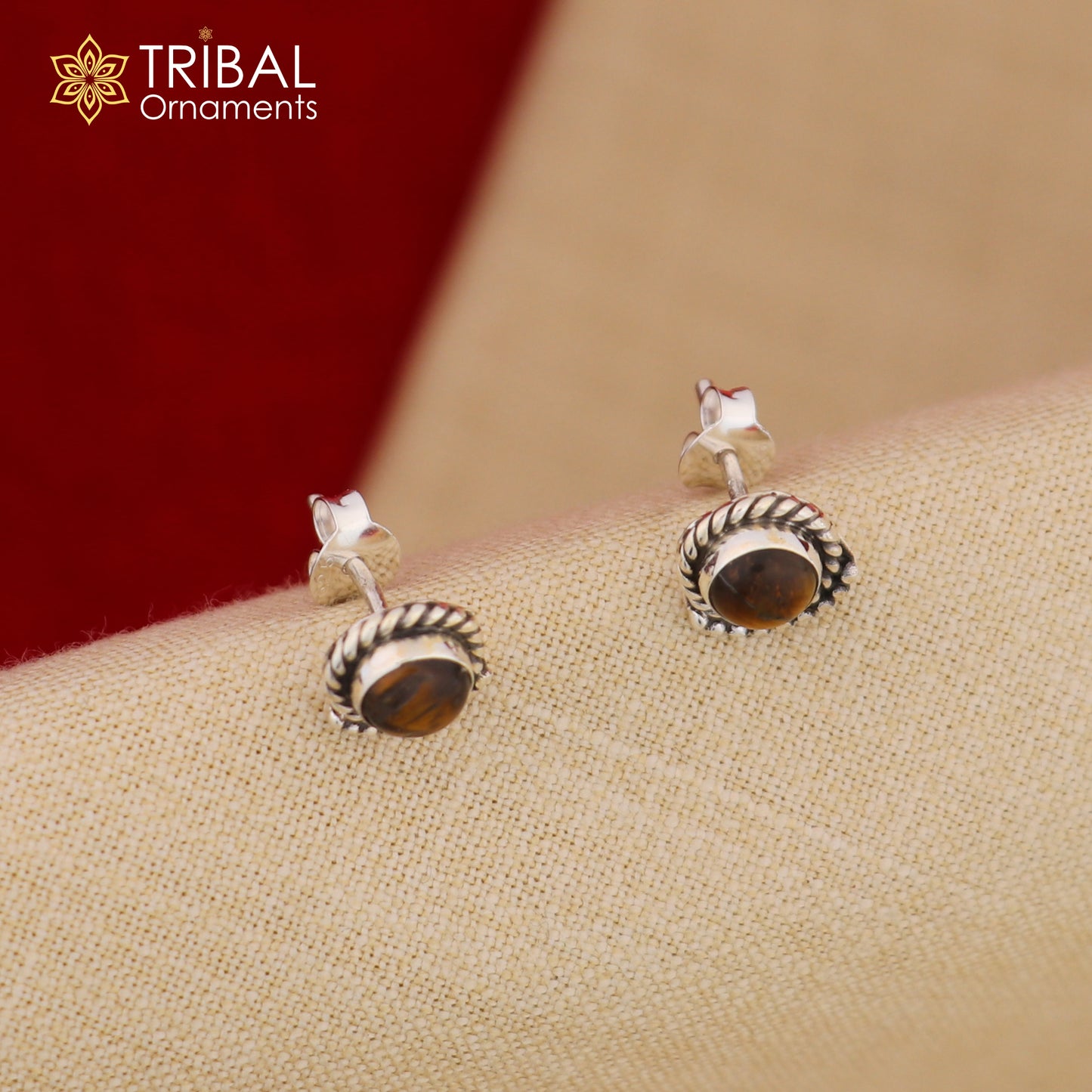 925 sterling silver gorgeous round shape tiger eye stone stud earring best unisex jewelry s1393 - TRIBAL ORNAMENTS