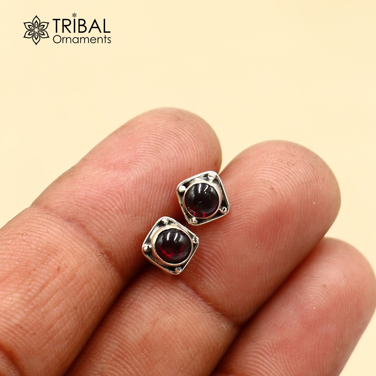925 sterling silver gorgeous square shape red garnet stone stud earring best unisex jewelry s1422 - TRIBAL ORNAMENTS