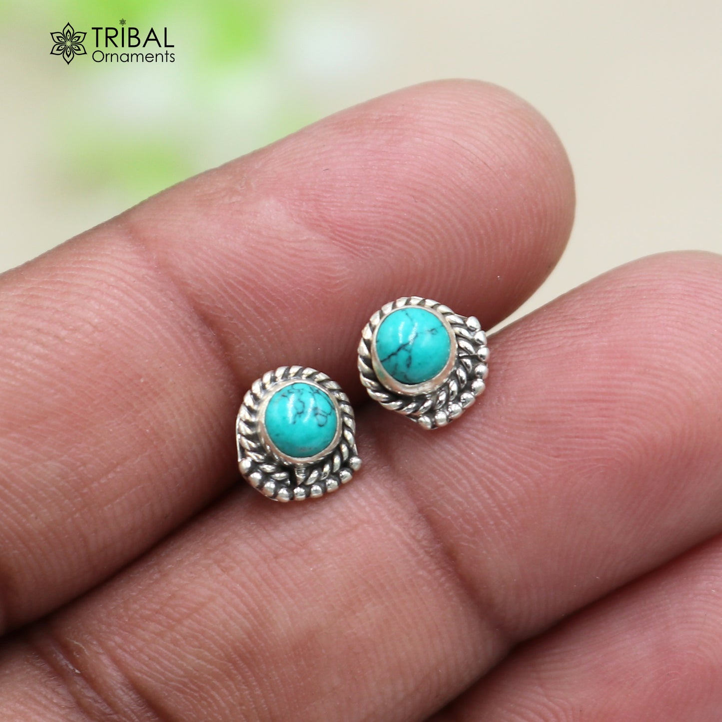 925 sterling silver gorgeous turquoise stone stud earring best unisex jewelry s1427 - TRIBAL ORNAMENTS