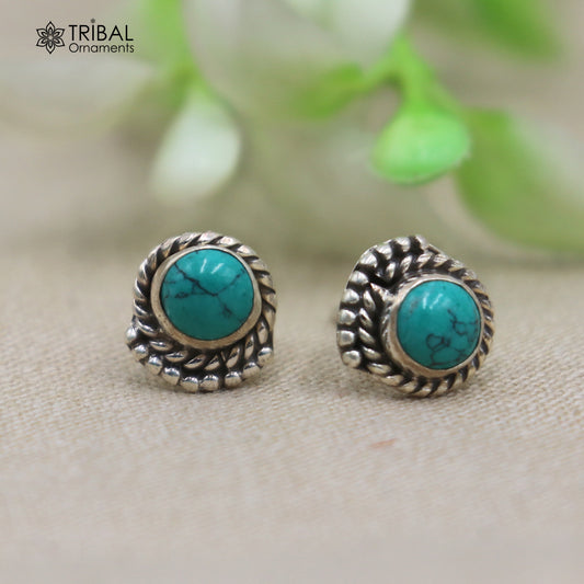 925 sterling silver gorgeous turquoise stone stud earring best unisex jewelry s1427 - TRIBAL ORNAMENTS