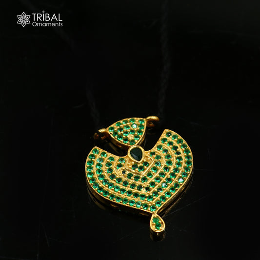 925 sterling silver green stone style necklace for idols or god statues gold polished jewelry set775 - TRIBAL ORNAMENTS