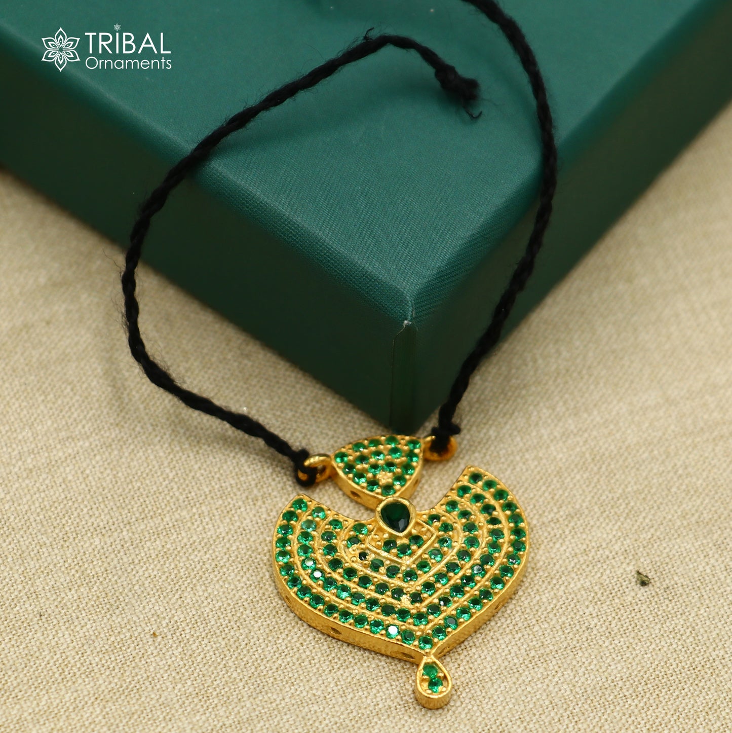 925 sterling silver green stone style necklace for idols or god statues gold polished jewelry set775 - TRIBAL ORNAMENTS