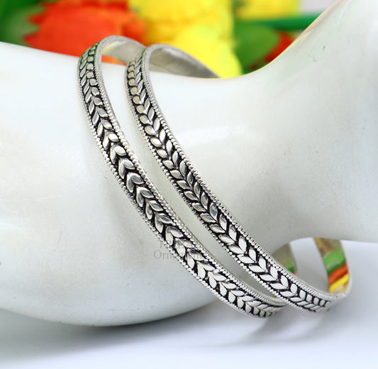 925 sterling silver handcrafted amazing Floral design bangles bracelet, fancy stylish gorgeous kangan tribal belly dance jewelry nba321 - TRIBAL ORNAMENTS