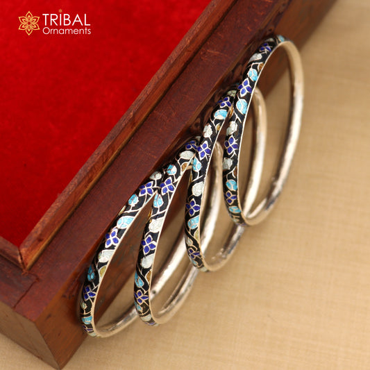 925 sterling silver handcrafted color enamel bangles bracelet, best brides jewelry vintage antique style wrist jewelry nba443 - TRIBAL ORNAMENTS