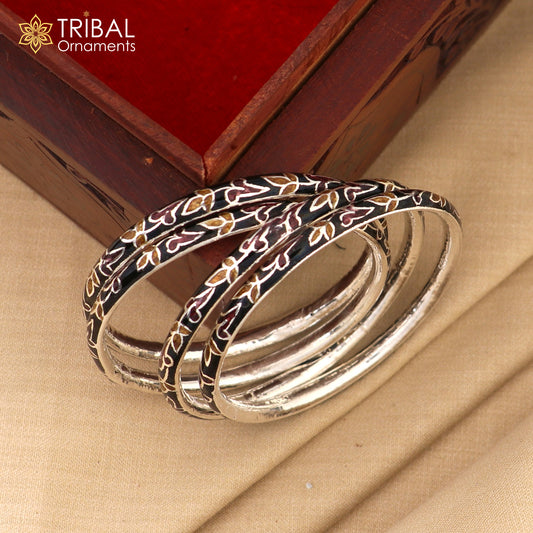 925 sterling silver handcrafted color enamel bangles bracelet, best brides jewelry vintage antique style wrist jewelry nba445 - TRIBAL ORNAMENTS