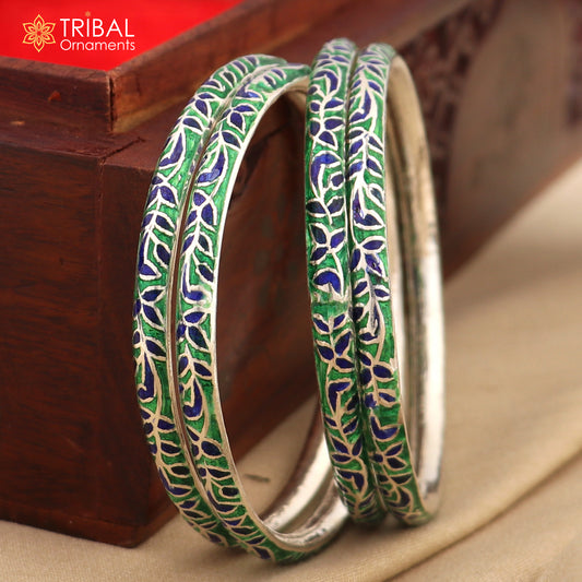 925 sterling silver handcrafted color enamel bangles bracelet, best brides jewelry vintage antique style wrist jewelry nba447 - TRIBAL ORNAMENTS