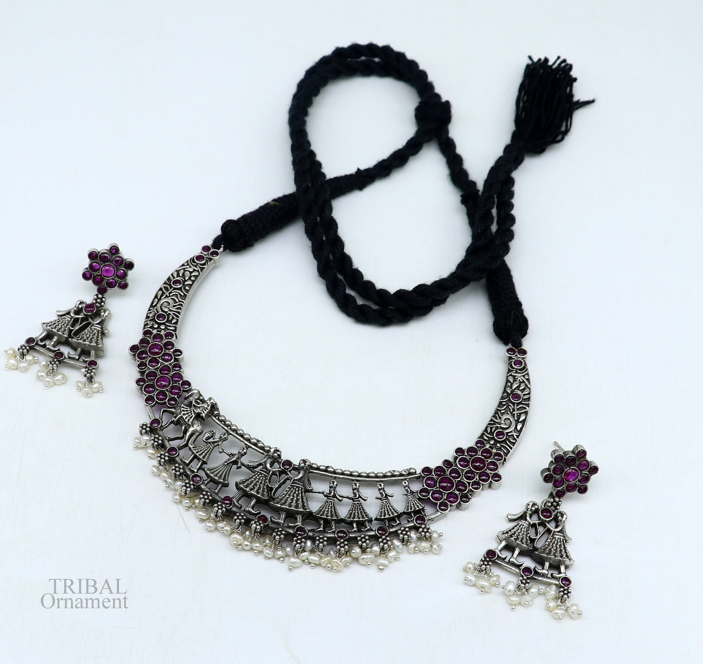 925 sterling silver handcrafted vintage design Groom with musician band ethnic charm necklace choker tribal belly dance jewelry set279 - TRIBAL ORNAMENTS