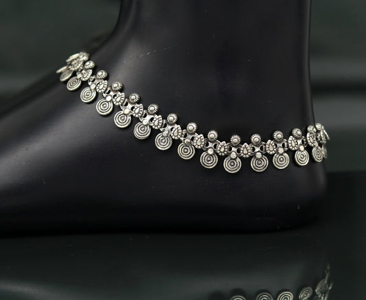 Handmade 925 sterling silver tribal anklet foot bracelet with personalized design, featuring intricate tribal jewelry details for women.