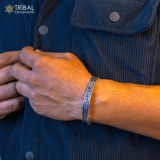 925 sterling silver handmade aum / OM namah shivay mantra bracelet kada open face kada unisex shiva bracelet jewelry from india cuff48 - TRIBAL ORNAMENTS