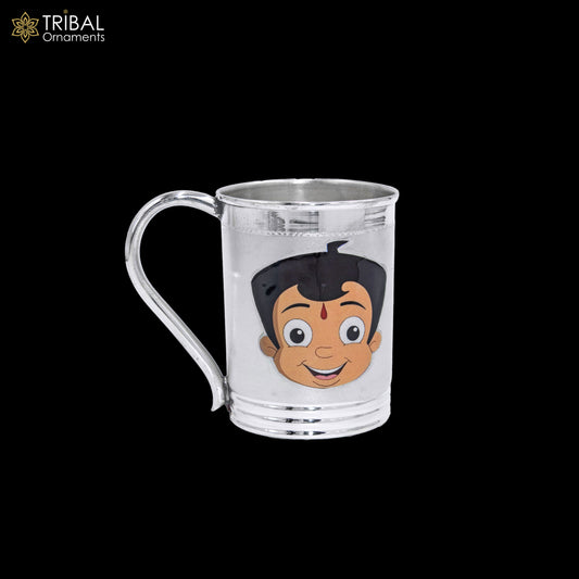 925 sterling silver handmade Chota bheem cartoon design coffee cup or water milk cup tumbler, silver baby food flask, silver kids utensils gift sv302 - TRIBAL ORNAMENTS