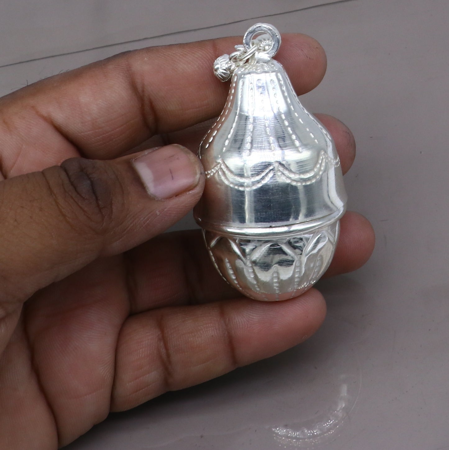 925 sterling silver handmade cultural silver coconut for puja or worshipping, Silver nariyal for diwali puja su1316 - TRIBAL ORNAMENTS