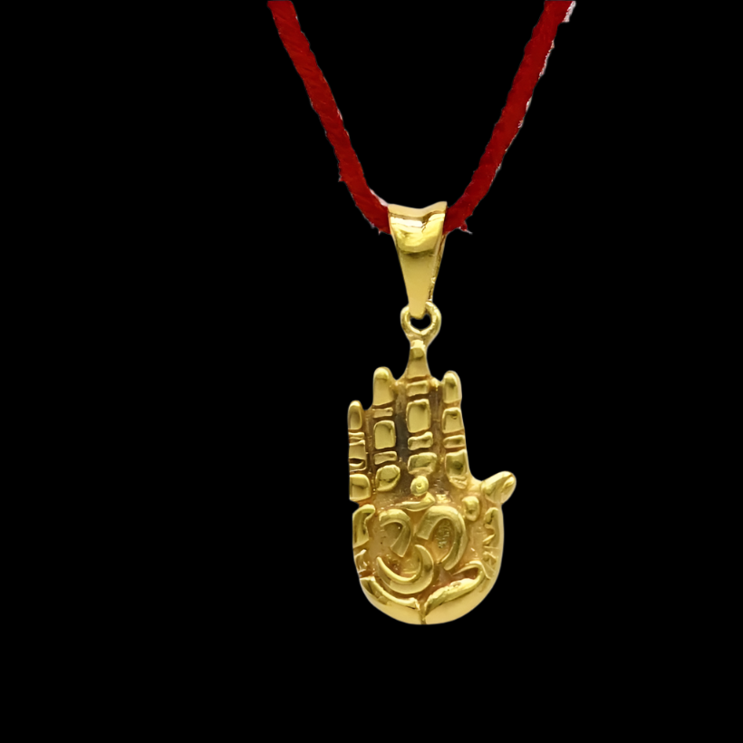 925 sterling silver divine hand palm pendant with gold polished AUM design, featuring intricate craftsmanship and spiritual symbolism.