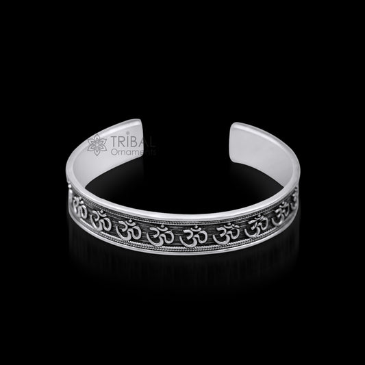 925 sterling silver handmade elegant "AUM" Mantra solid bangle bracelet unisex blessing adjustable kada unisex gift oxidized jewelry nsk39 - TRIBAL ORNAMENTS