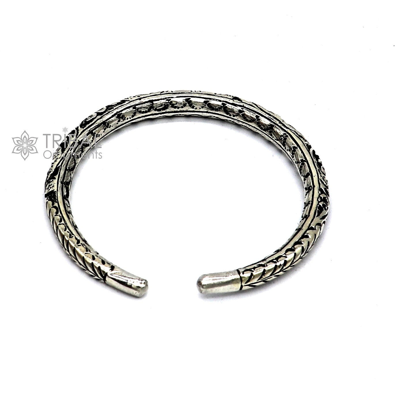 925 Sterling silver handmade fabulous chitai work bangle bracelet kada tribal ethnic jewelry nsk836 - TRIBAL ORNAMENTS