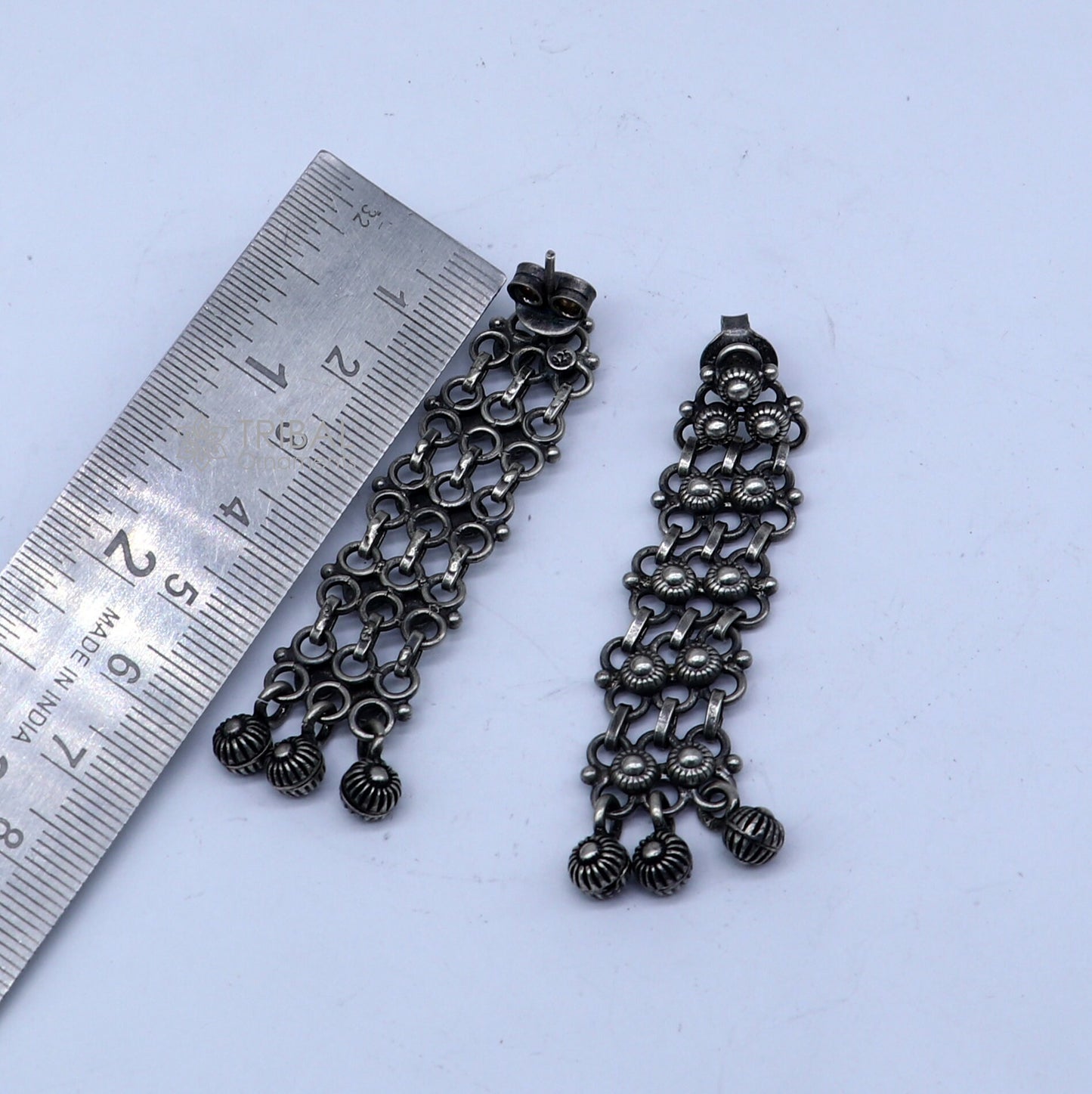 925 sterling silver drop dangling hoops earrings by Tribal Ornaments, stylish handcrafted personalized earrings for brides or special occasions