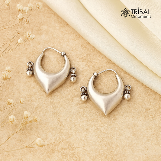 925 sterling silver handmade fabulous hoops earring with gorgeous hanging drops, customized heart shape design earring bridal jewelry s871 - TRIBAL ORNAMENTS