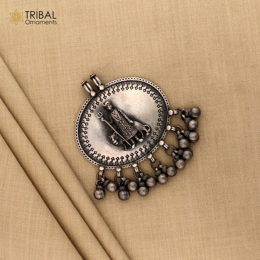 925 sterling silver handmade fabulous vintage tribal design deity pendant necklace from Rajasthan India with bells tribal jewelry nsp238 - TRIBAL ORNAMENTS