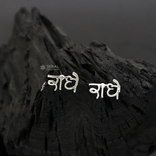 925 Sterling silver handmade goddess Radhe stud earring, unisex cultural divine jewelry, detailed silver craftsmanship.