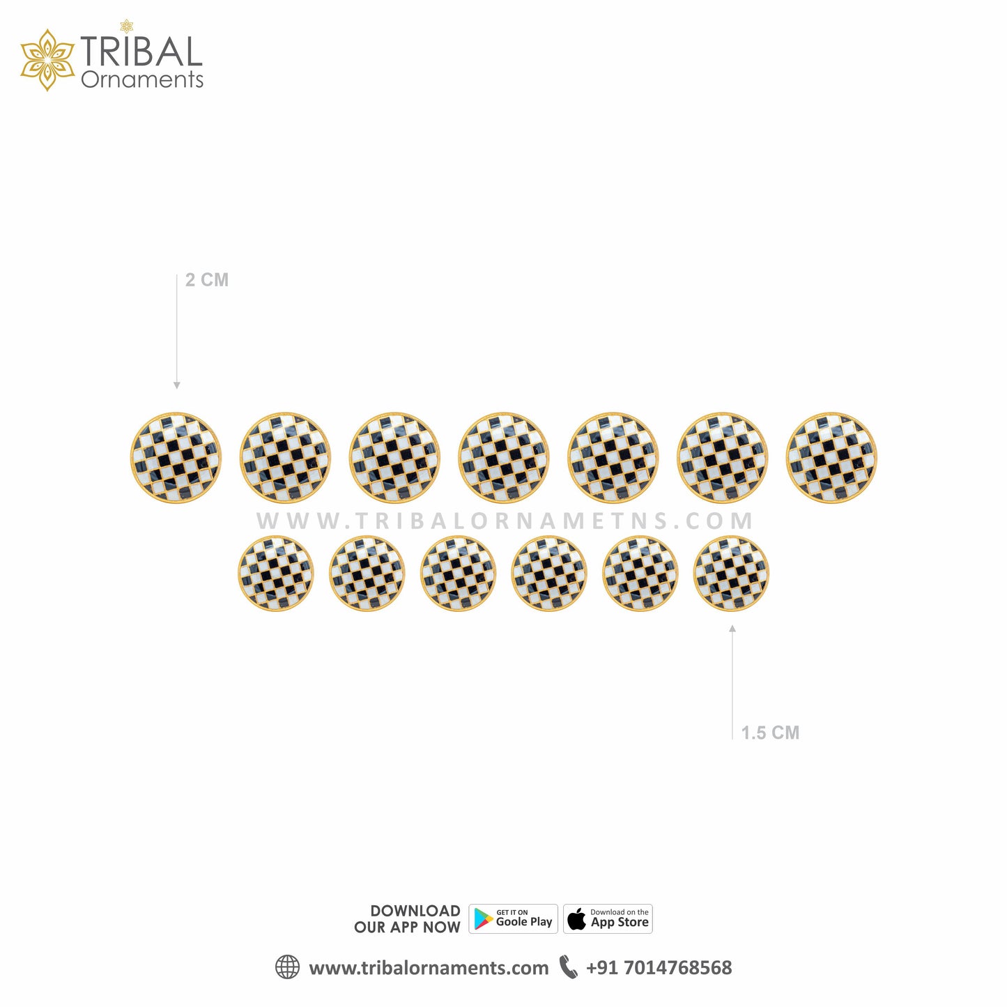 Set of 13 handmade 925 sterling silver buttons with black and white check design for men's coats or suits, by TRIBAL ORNAMENTS.
