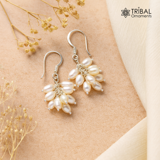 925 sterling silver handmade hoops earring with tiny freshwater pearl, perfect for bridesmaids from TRIBAL ORNAMENTS.