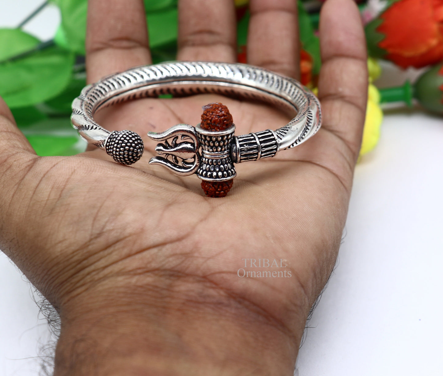 925 sterling silver handmade lord shiva Babubali kada bangle bracelet, best Shiva trident Trishul kada, men's gifting jewelry RNSK473 - TRIBAL ORNAMENTS