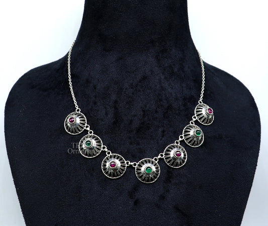 925 sterling silver handmade Rajasthani traditional stylish fit neck luxury necklace choker, best belly dance Guttapusalu necklace set0342 - TRIBAL ORNAMENTS
