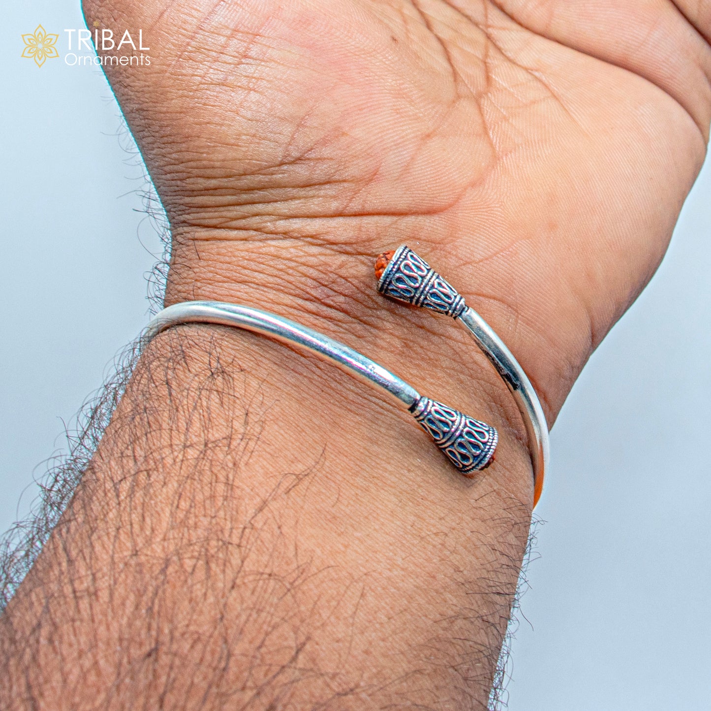 925 sterling silver handmade rudraksha kada bracelet unisex kada nsk898 - TRIBAL ORNAMENTS