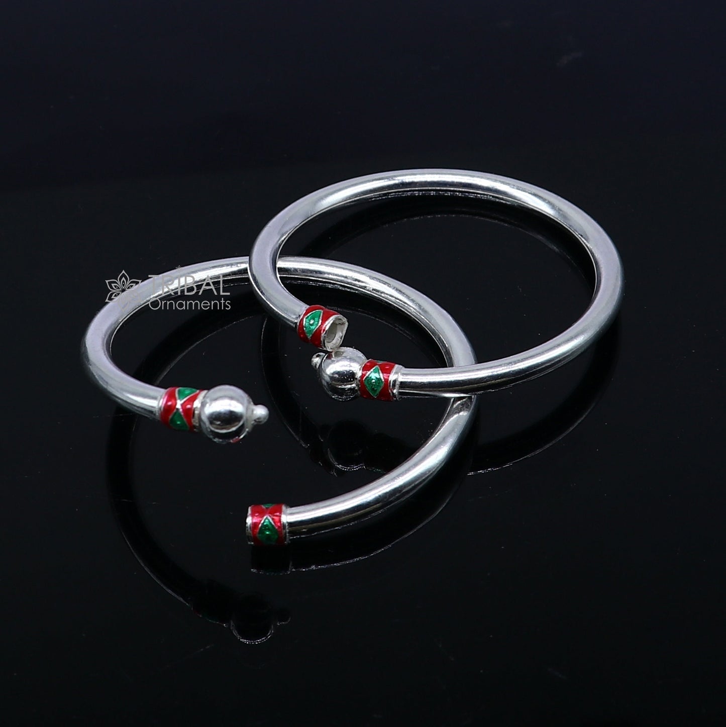 Sterling silver baby bangle bracelet with single ball design, handmade tribal ornament jewelry for infants and toddlers.