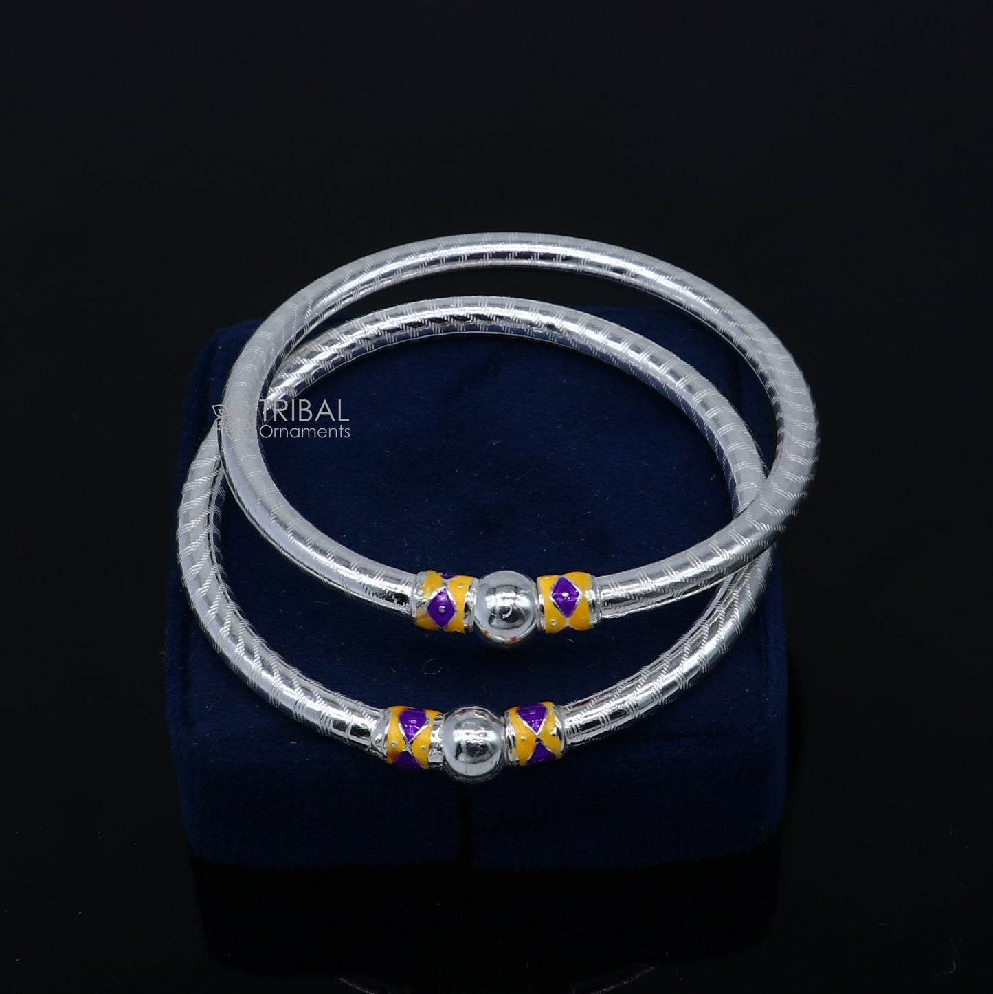 925 Sterling silver handmade Single ball design baby bangle bracelet kada, fabulous silver baby jewellery bbk206 - TRIBAL ORNAMENTS