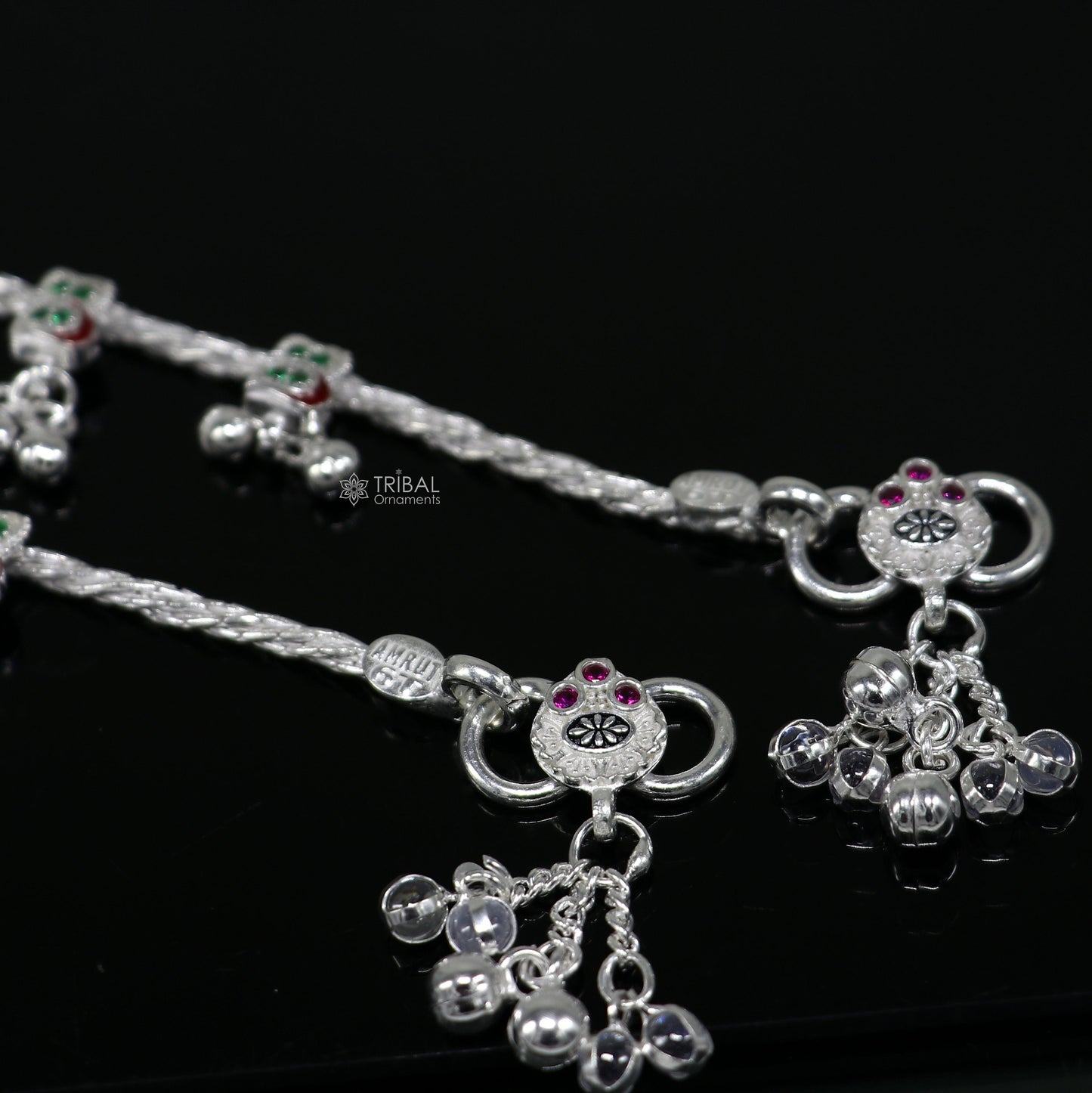 Handmade 925 sterling silver stylish anklet with ethnic tribal design, perfect for gifting or belly dance jewelry.