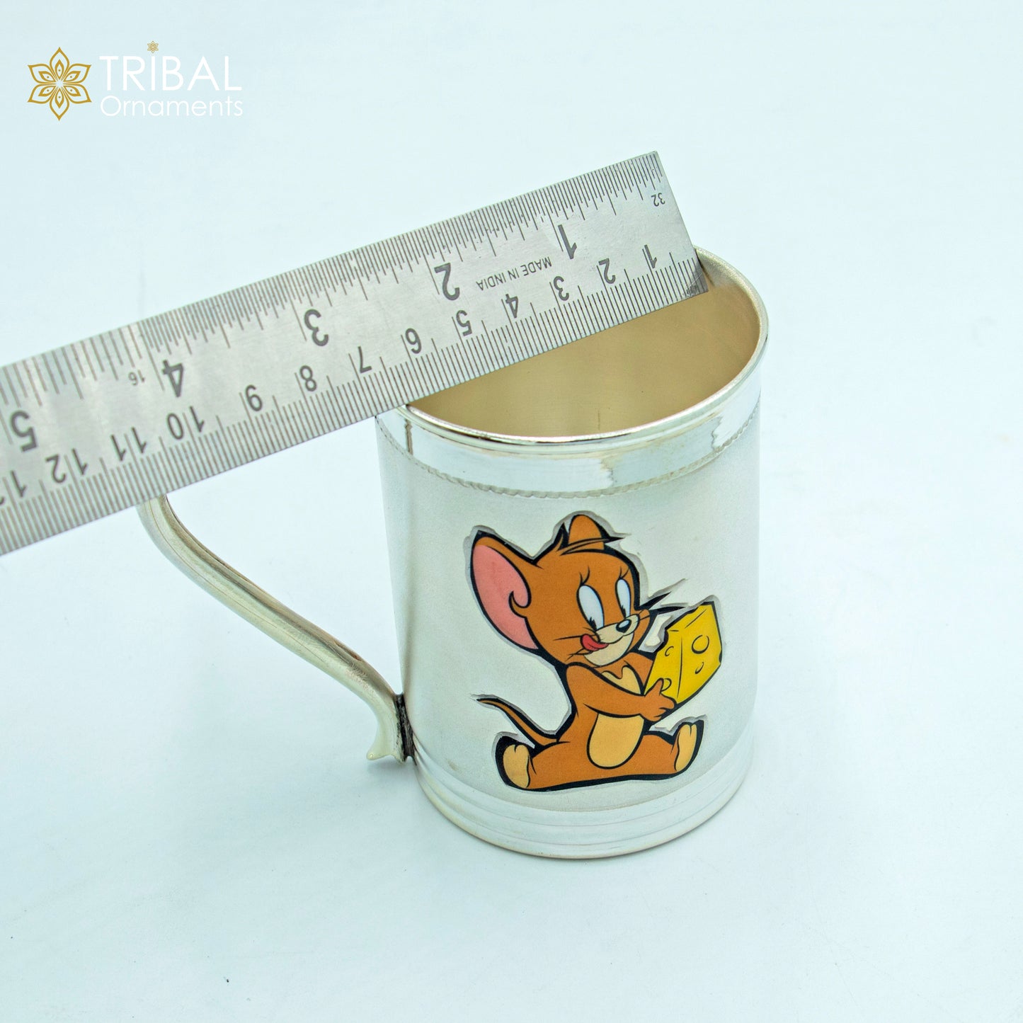 925 sterling silver Tom and Jerry cartoon design coffee cup tumbler with baby food flask and kids utensils by TRIBAL ORNAMENTS