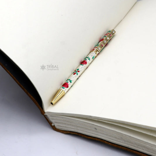 925 Sterling silver handmade unique peacock design writing ball pen, best silver gifting article from india art774 - TRIBAL ORNAMENTS