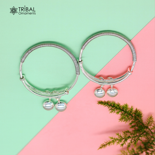 Unisex 925 sterling silver tribal style baby bangles bracelet with intricate handmade tribal design for newborns and infants.