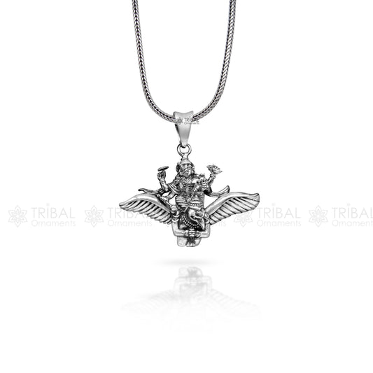 925 sterling silver Hindu idol Lord Vishnu with Garuda pendant, unisex locket pendant sspm516 - TRIBAL ORNAMENTS