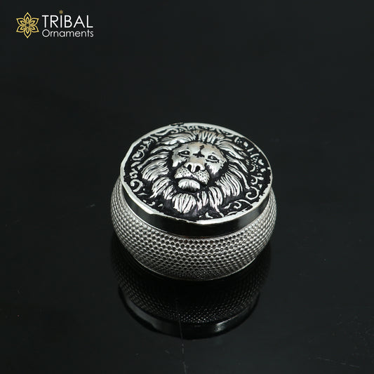 925 sterling silver lion face design trinket,casket, Sindoor box brides jewelry stb880 - TRIBAL ORNAMENTS
