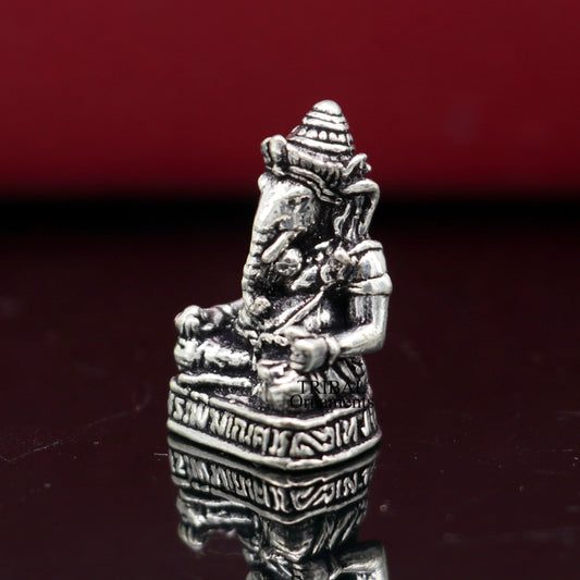 925 Sterling silver Lord Ganesh Idol small statue Figurine, handcrafted Lord Ganesh statue sculpture Diwali puja gift art503 - TRIBAL ORNAMENTS