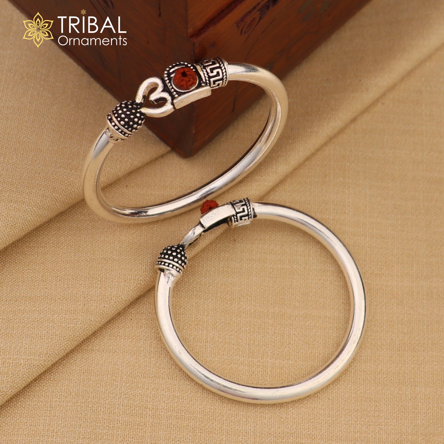 925 Sterling silver lord Mahadev trident bangle kada for kids jewelry bbk216 - TRIBAL ORNAMENTS