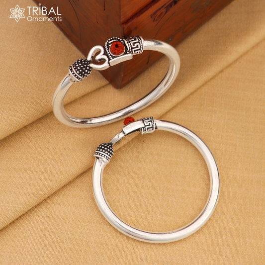 925 Sterling silver lord Mahadev trident bangle kada for kids jewelry bbk216 - TRIBAL ORNAMENTS