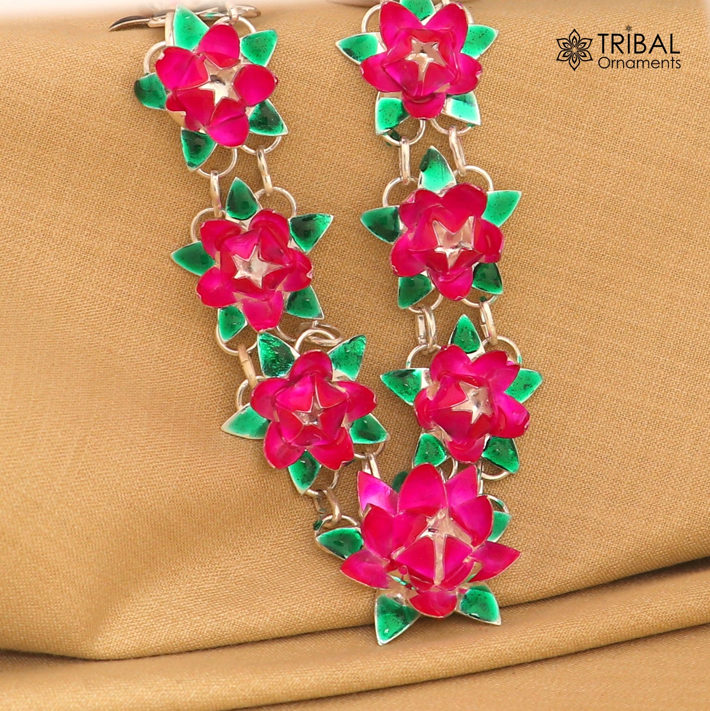 925 sterling silver lotus flower design necklace for idols or god stautes a jewelry set764 - TRIBAL ORNAMENTS