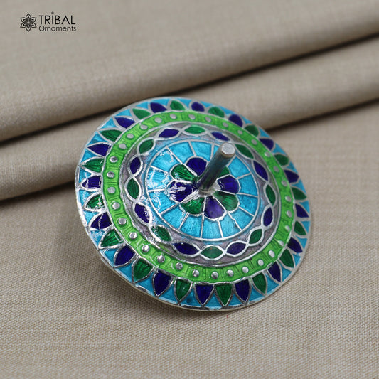 925 sterling silver mandala meenakari design Firki or Lattu toy silver toy for your baby Krishna idols article art852 - TRIBAL ORNAMENTS